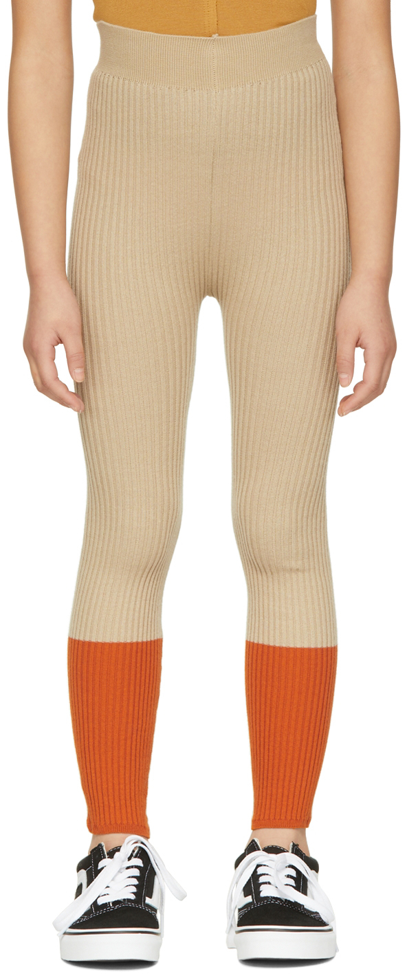 Wolf & Rita Kids Beige & Orange Gaspar Leggings In Zig Zag Orange