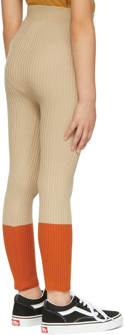 Wolf & Rita Kids Beige & Orange Gaspar Leggings In Zig Zag Orange
