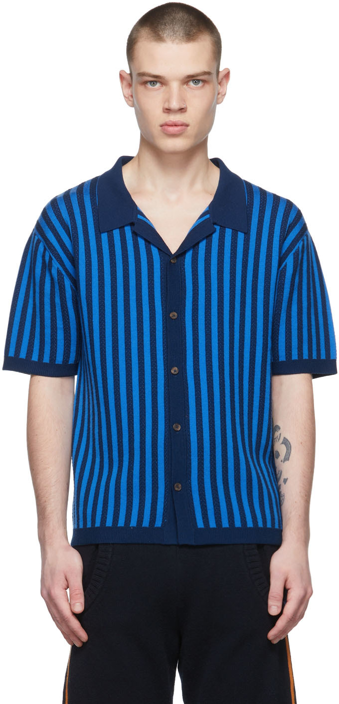 King & Tuckfield Navy & Blue Knit Striped Shirt