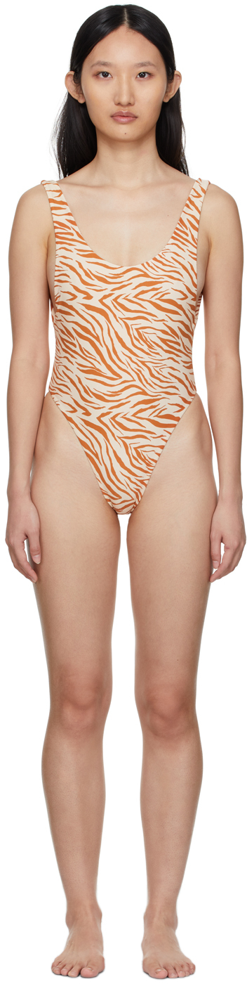 Beige Zebra Funky One-Piece Swimsuit