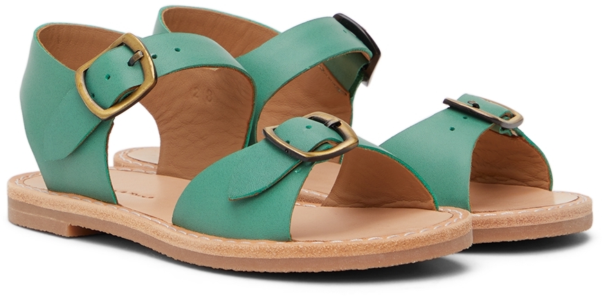 Misha And Puff Kids Green Double Buckle Sandals In 322 Peapod