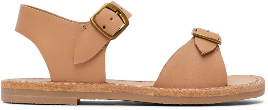 Misha And Puff Kids Tan Double Buckle Sandals In 202 Russet