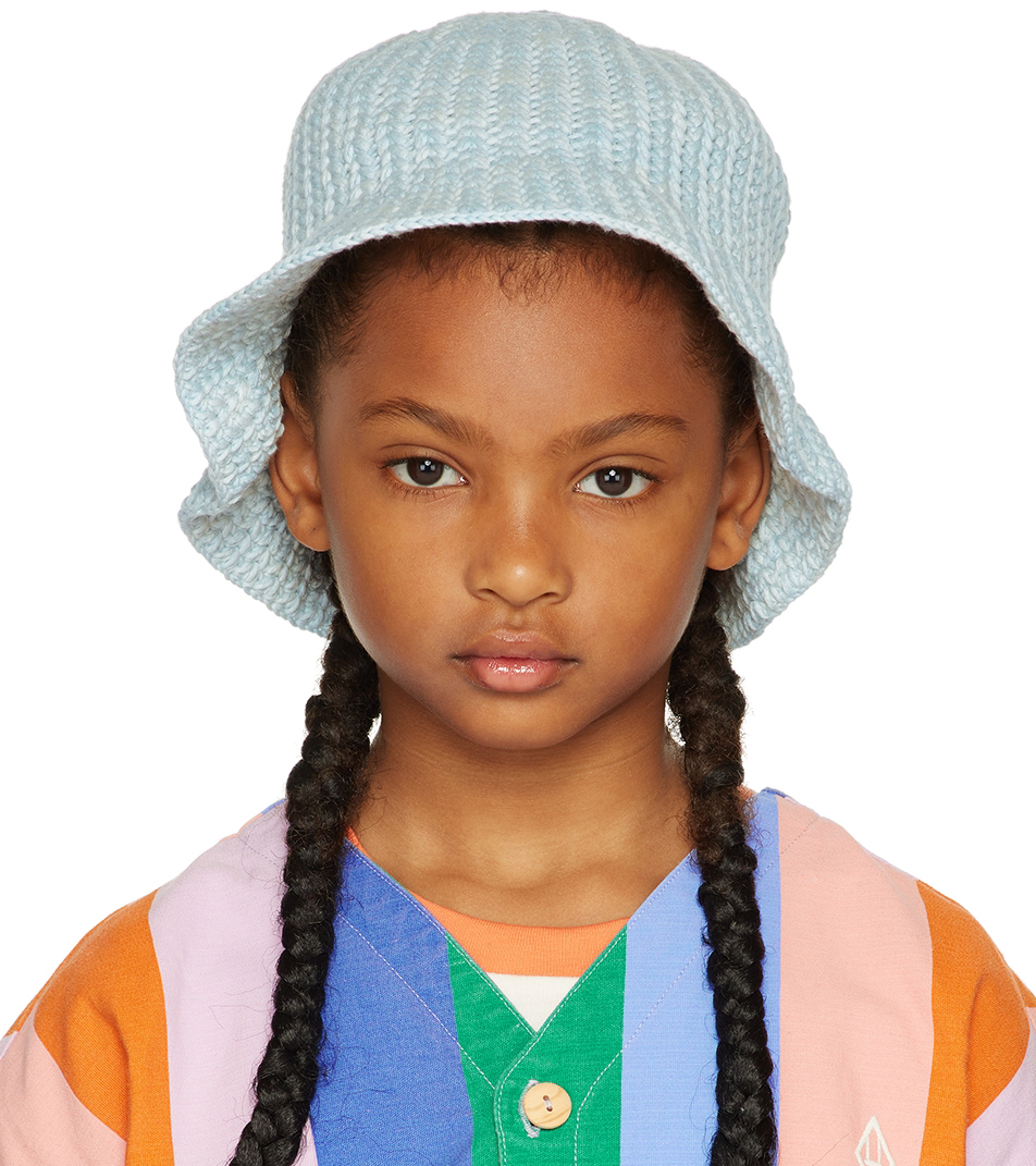 Misha And Puff Kids Blue Crochet Beach Hat In 408 Steel Blue