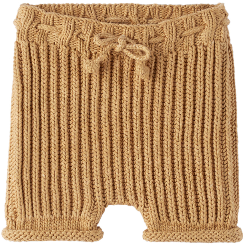 Baby Beige Rib Fisherman Shorts by Misha & Puff on Sale