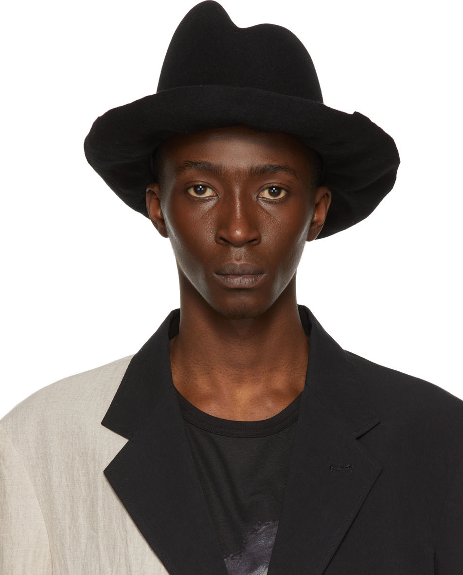 Isse solidaritet score Yohji Yamamoto: Black Designed Crown Fedora Hat | SSENSE