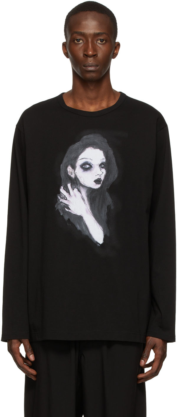 Yohji Yamamoto: Black Cotton Long Sleeve T-Shirt | SSENSE