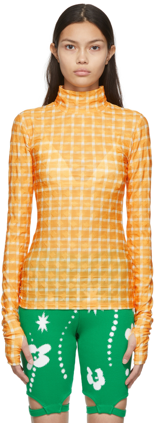 Orange Jersey Gingham Turtleneck