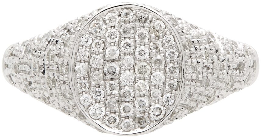 Yvonne Léon White Diamond Mini Oval Signet Ring