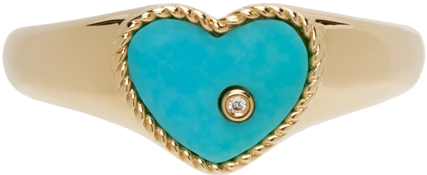 Yvonne Léon Gold & Blue Baby Chevaliere Coeur Signet Ring