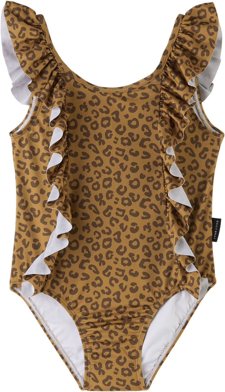 Daily Brat Kids Tan Emma Leopard Swimsuit In Sandstone