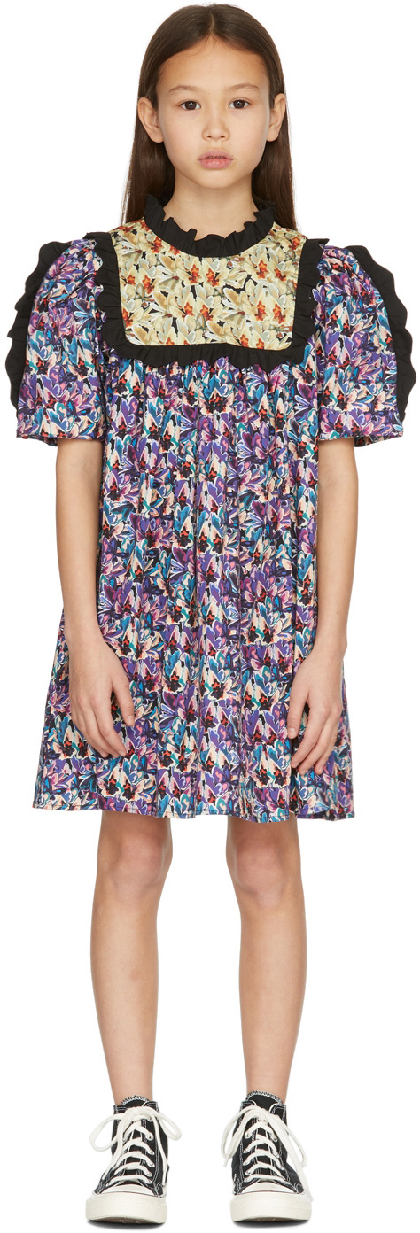 Shop Kika Vargas Kids Blue & Khaki Herthie Dress In Blue/khaki