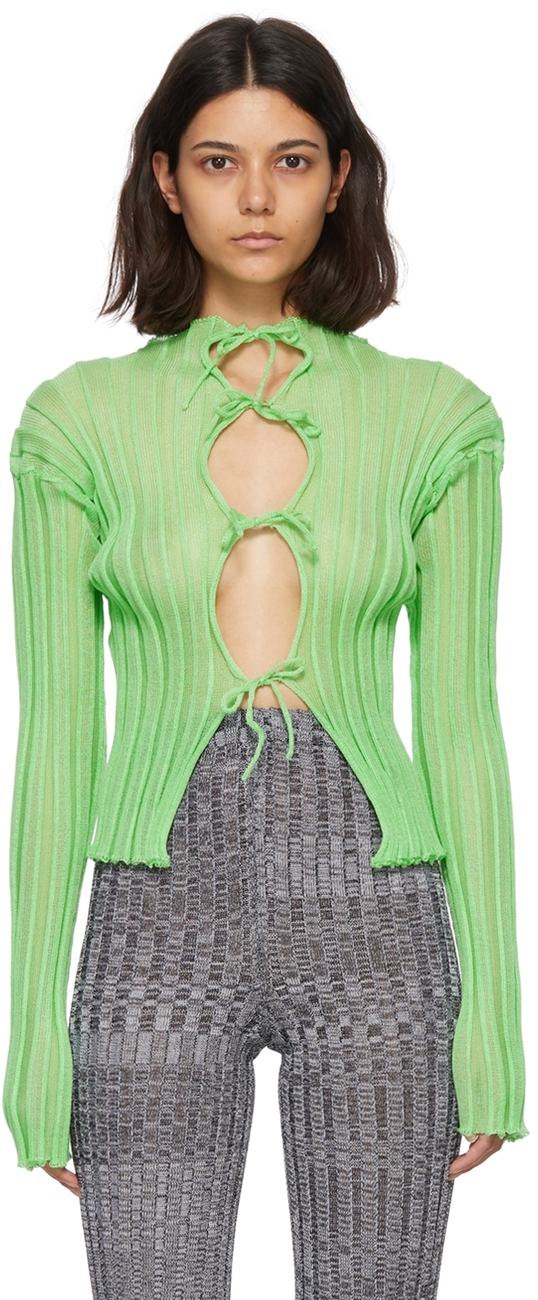 A. ROEGE HOVE: SSENSE Exclusive Green Cotton & Nylon Cardigan | SSENSE