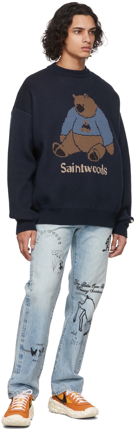 Saintwoods Navy Big Bear Knit Sweater | Smart Closet