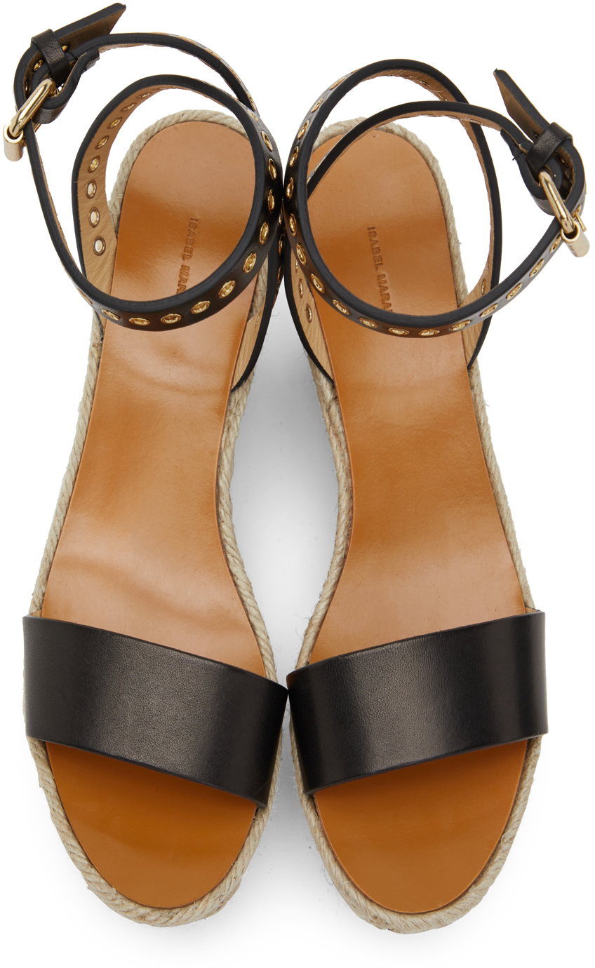 Isabel Marant Messer Leather Wedge Sandal In 01bk Black