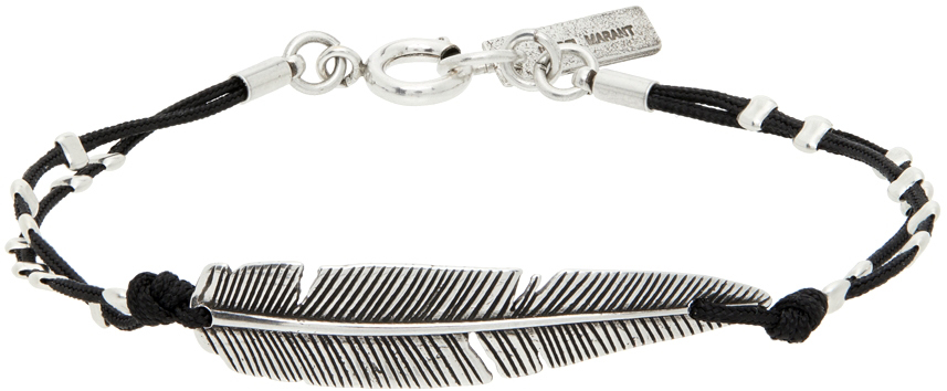 Isabel Marant Black & Silver Feather Bracelet In Bksi Black/silver