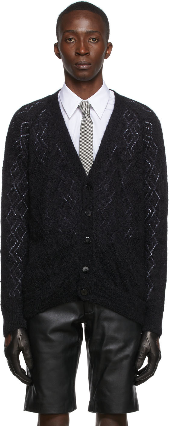 Black Merino Wool Cardigan by Ernest W. Baker on Sale