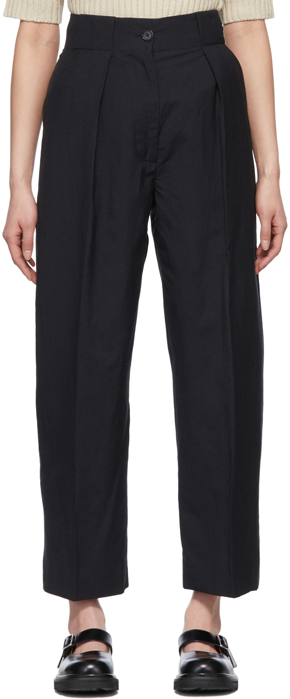 Margaret Howell: Navy Wool Trousers | SSENSE Canada