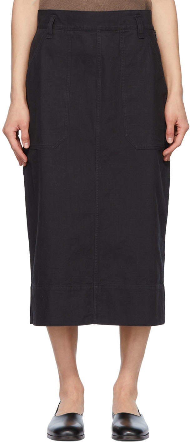 Margaret Howell: Navy Cotton Midi Skirt | SSENSE