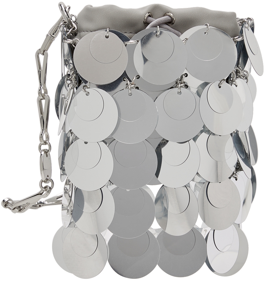 Paco Rabanne Silver Sparkle Bucket Shoulder Bag