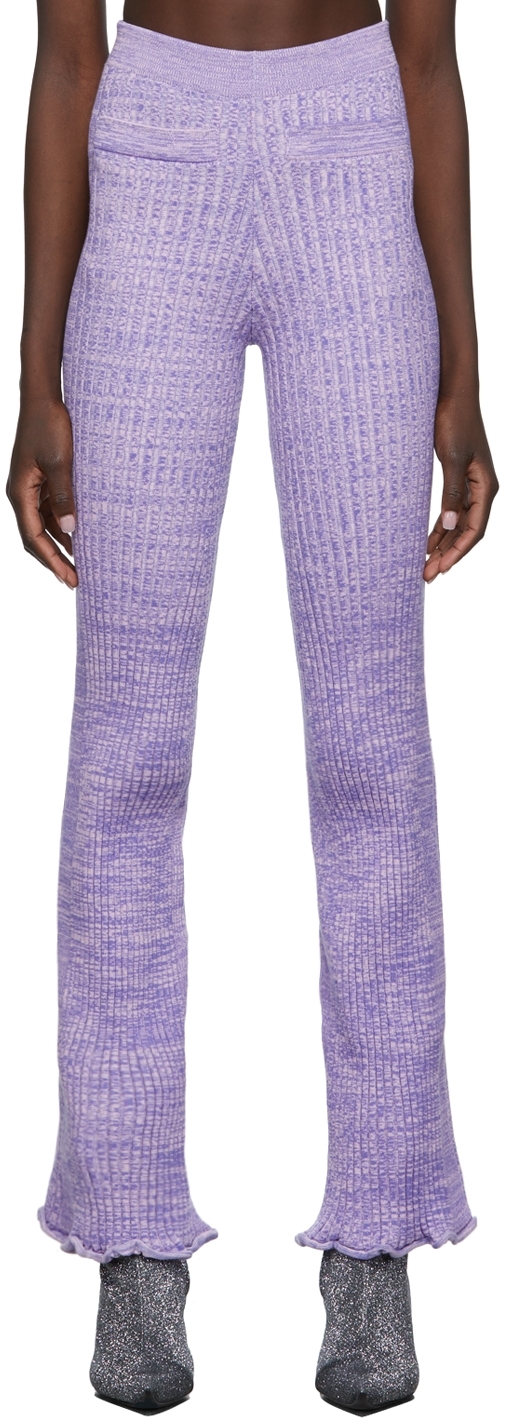 Purple Rib Knit Flare Lounge Pants
