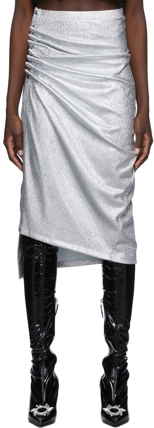 Paco Rabanne Silver Draped Lurex Skirt
