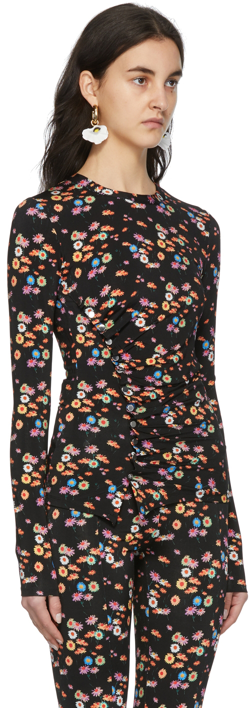 RABANNE SSENSE EXCLUSIVE BLACK & MULTICOLOR CAPSULE PRESSIONS RUCHED LONG SLEEVE T-SHIRT