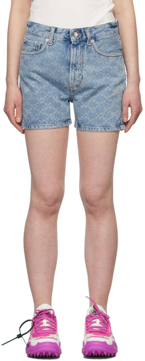 Short en jean à motif Arrow monogrammé Jean Off-White c/o Virgil Abloh en coloris Bleu Femme Vêtements Shorts Shorts en jean et denim 