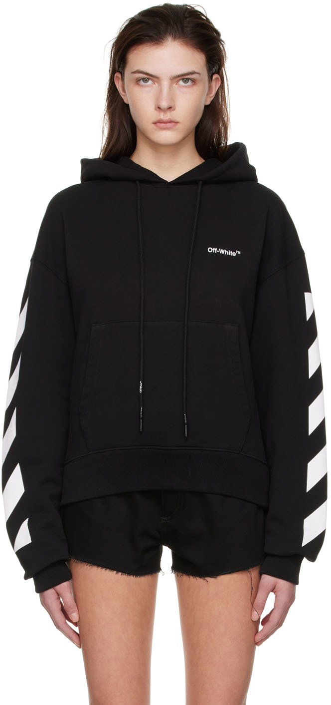 Off-White: Black Diag Hoodie | SSENSE Canada