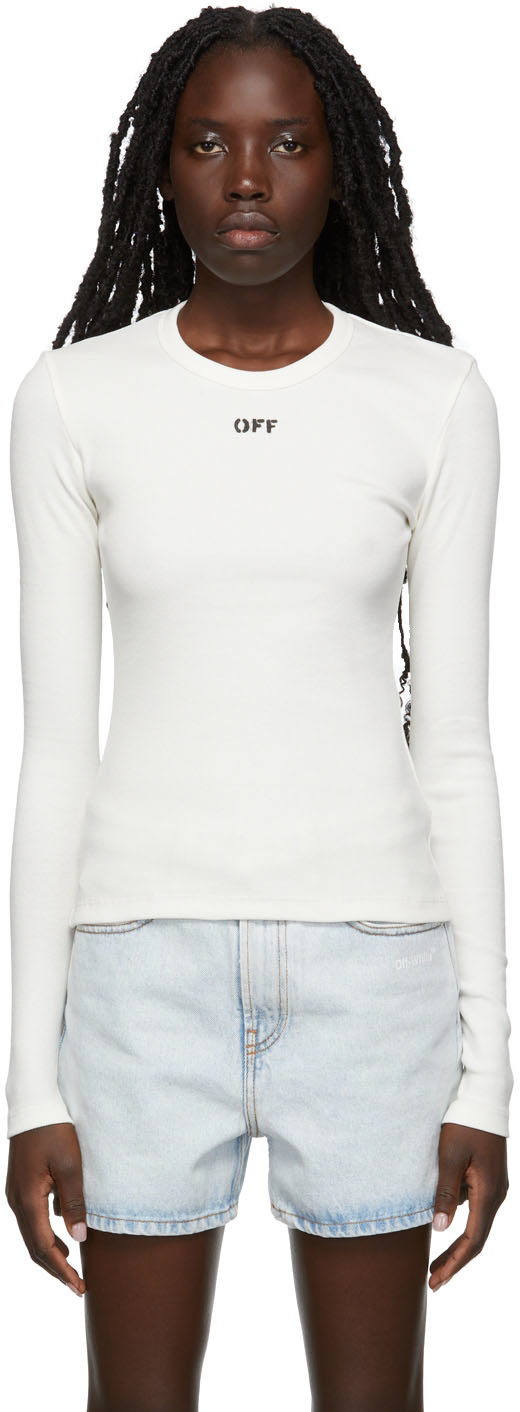 Off-White Rib Long-Sleeve T-Shirt SSENSE Women Clothing T-shirts Long Sleeved T-shirts 