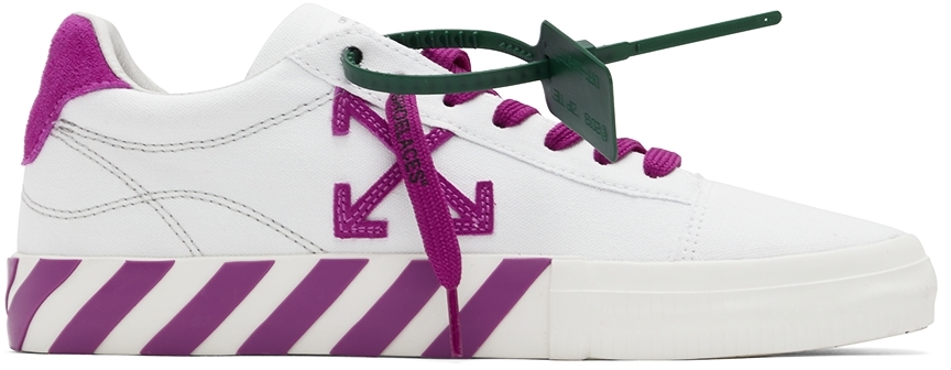 OFF-WHITE WHITE & PURPLE VULCANIZED LOW-TOP SNEAKERS