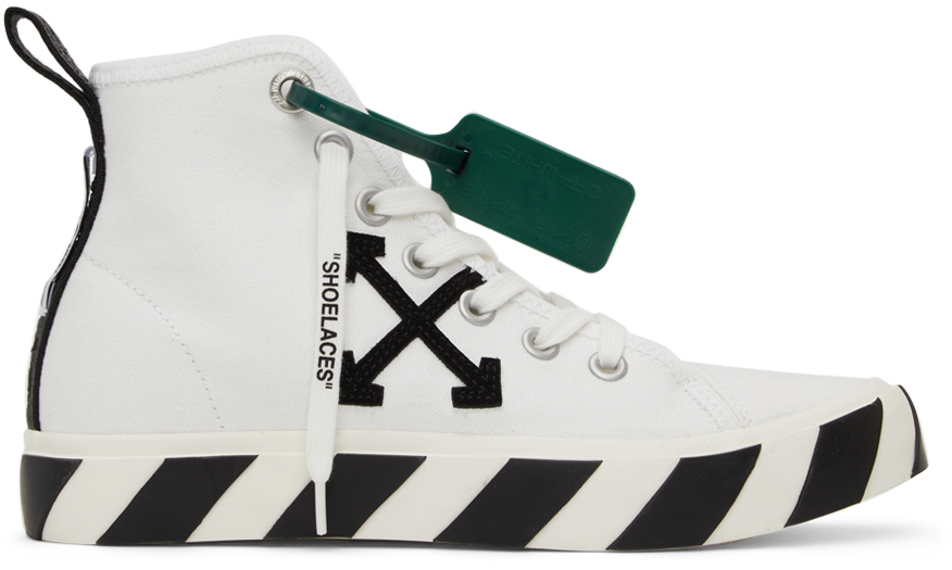 White & Black Mid Vulcanized Sneakers by Off-White on Sale