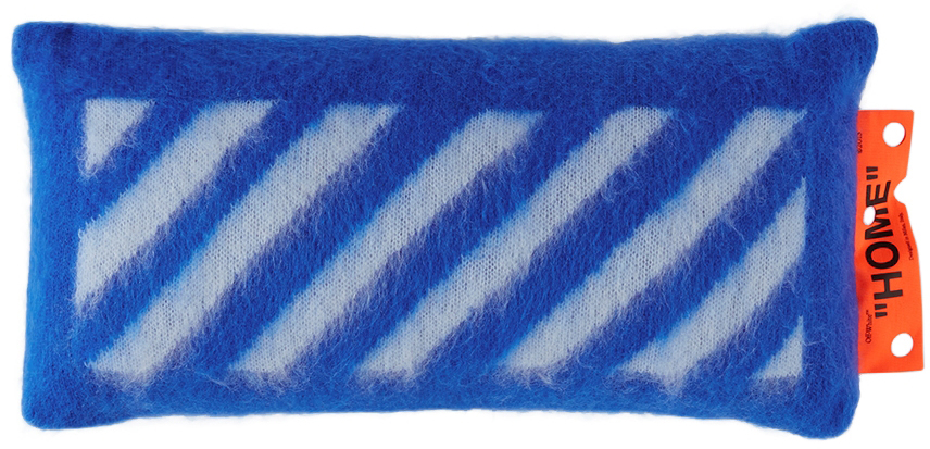 Off-white Blue & White Diagonals Small Cushion In Blue Fluo White