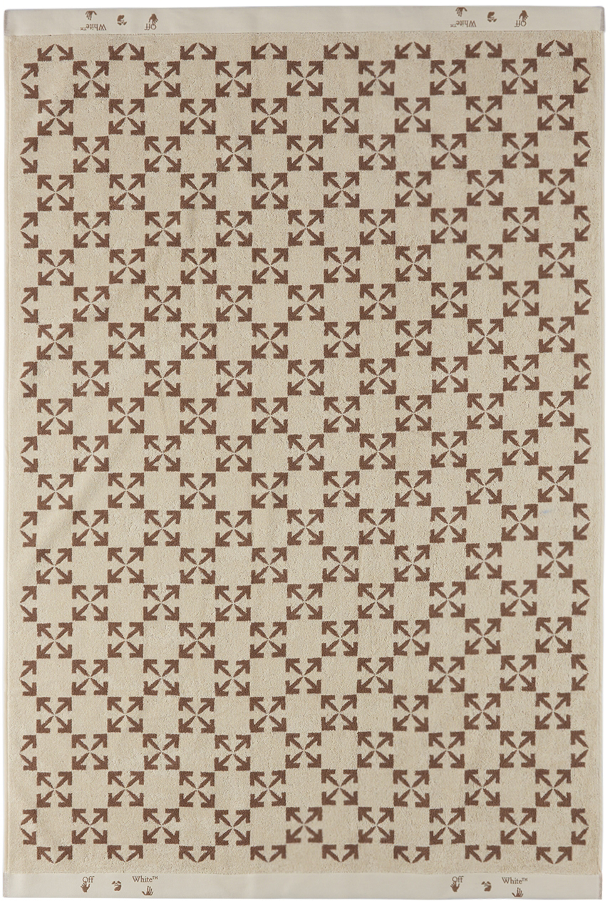 Off-white Beige & Brown Arrow Pattern Shower Towel In Creme Taupe