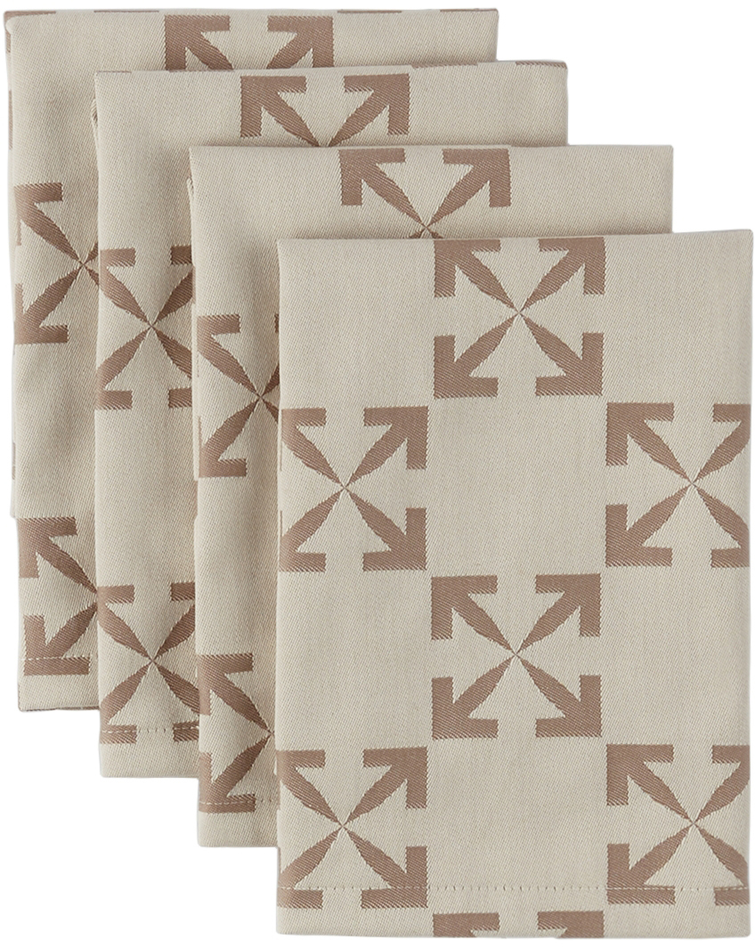 Off-white Beige Arrow Pattern Napkin Set In Creme Taupe
