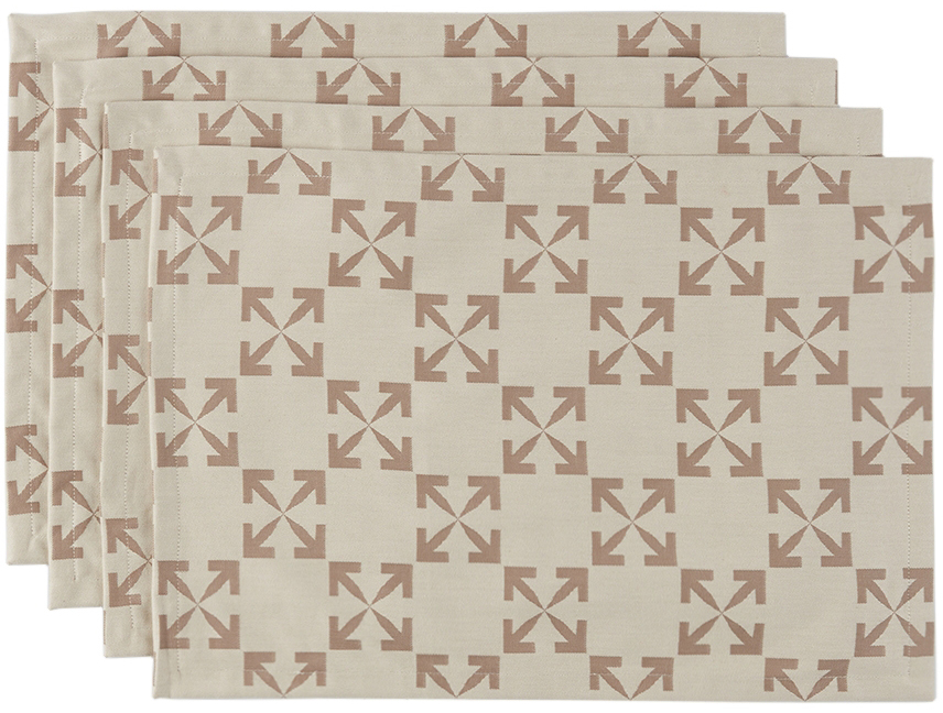 Off-white Beige Arrow Pattern Table Mat Set In Creme Taupe