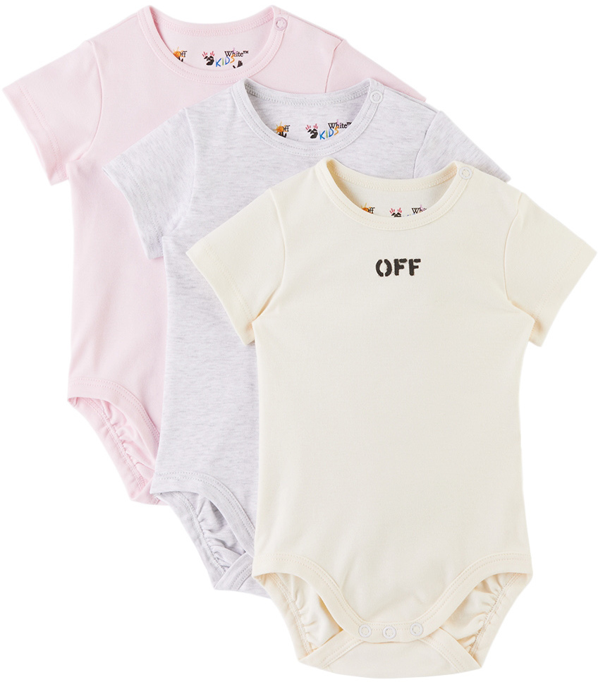 Off white Kids Baby Three pack Multicolor Stamp Bodysuits In Multicolor Mu ModeSens