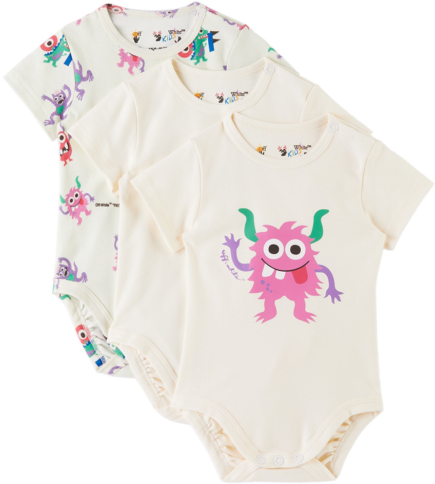 Off-white Cartoon-print Three-pack Babygrows In White Multicolo
