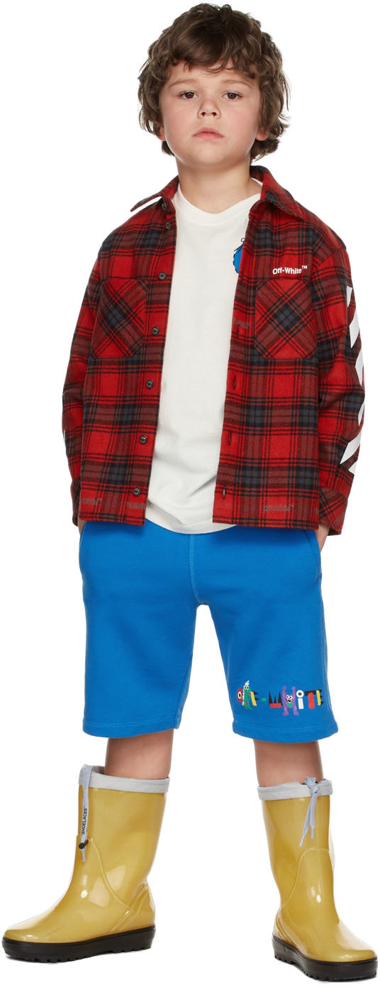 Shop Off-white Kids Red & Black Check Flannel Shirt In Red White