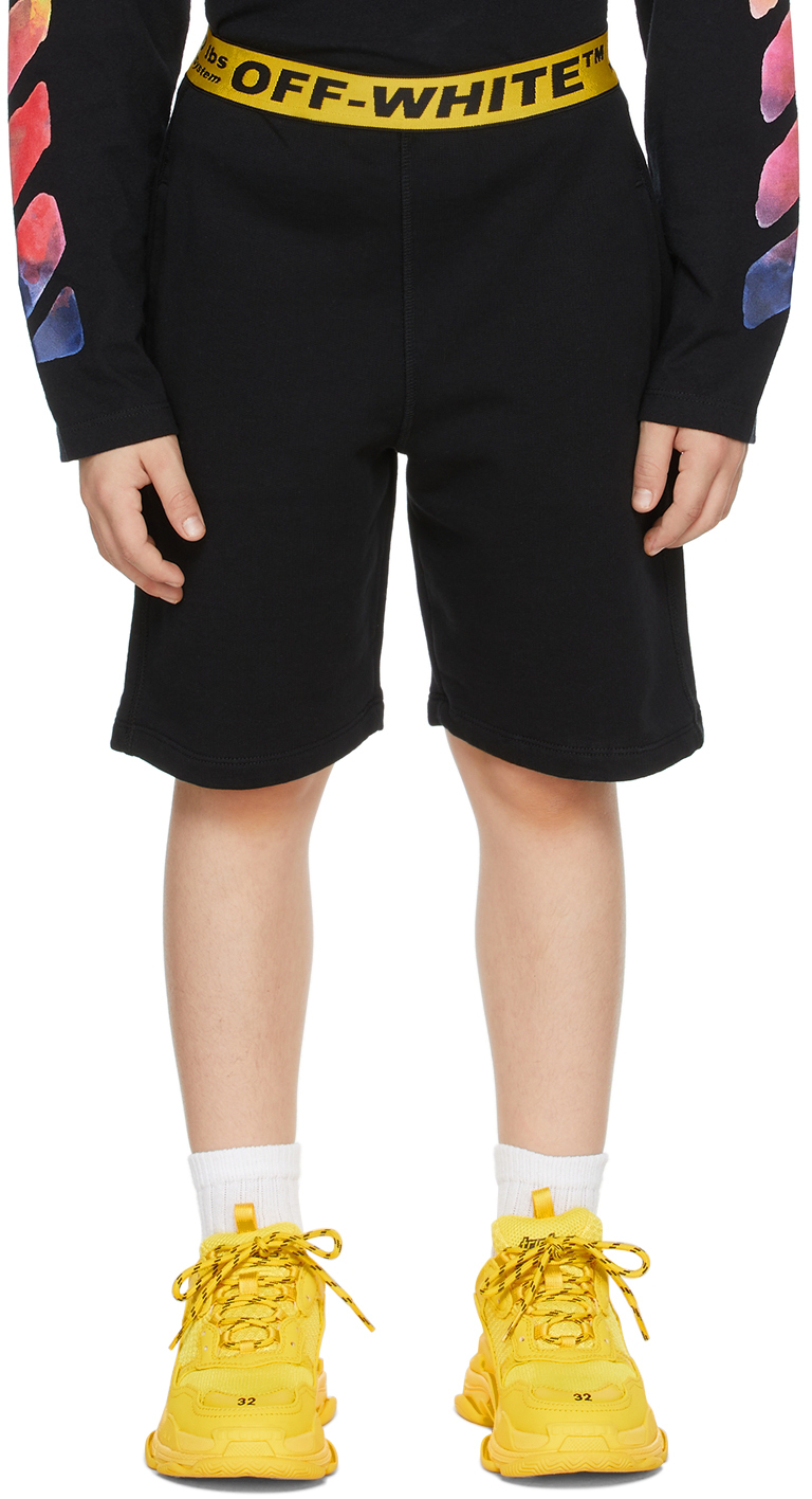 Off-white Logo-tape Cotton-jersey Shorts 4-10 Years In Black Yellow