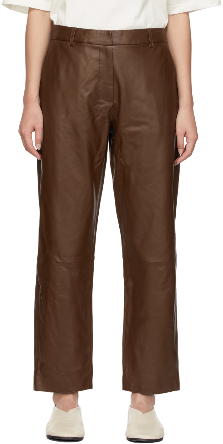 Studio Nicholson Brown Avanti Leather Pants In Hazelnut | ModeSens