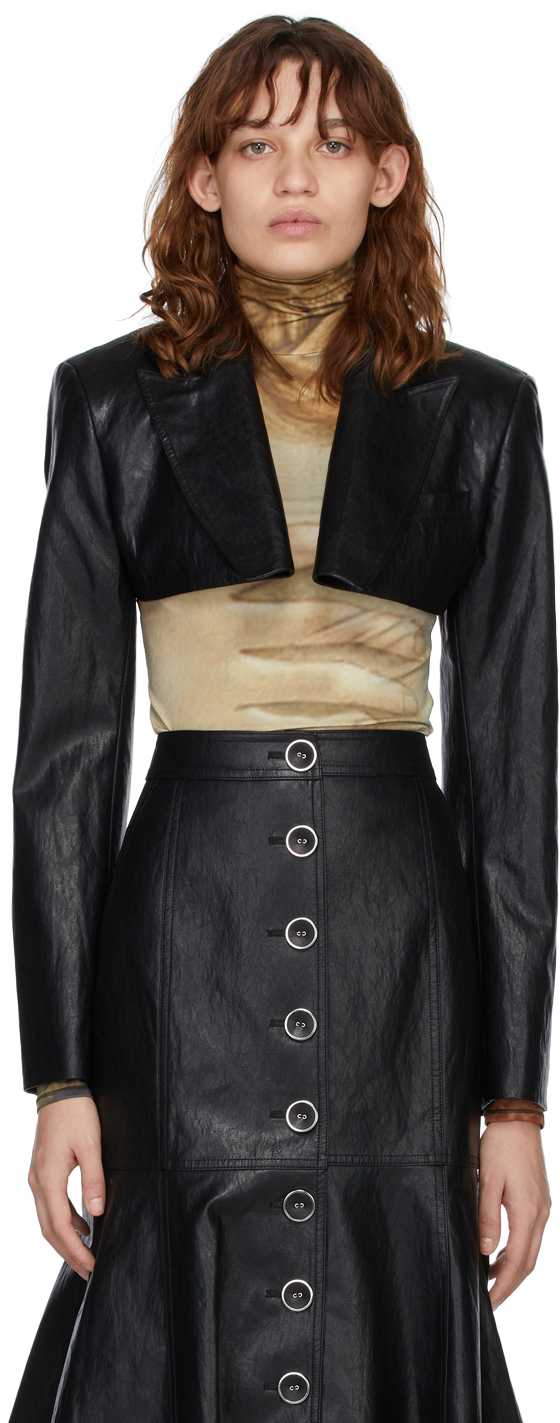 KIMHEKIM Black Vegan Leather Emma Cropped Blazer