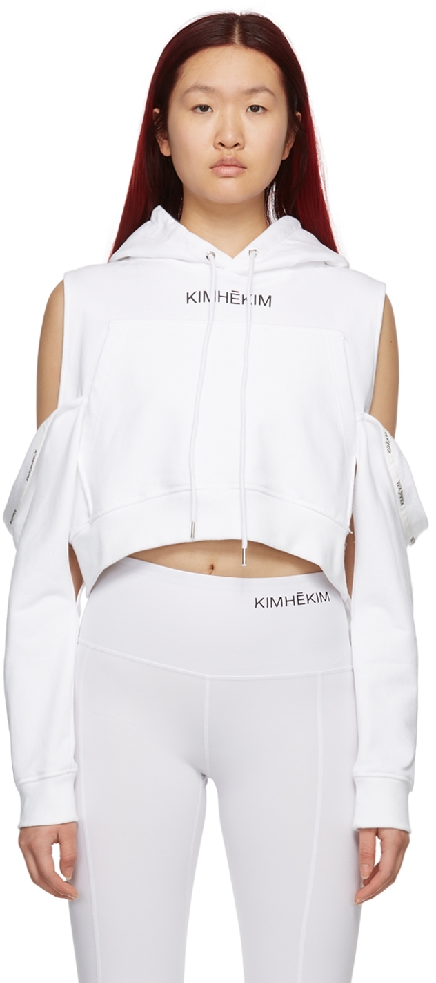 KIMHĒKIM SSENSE Exclusive White Off-Shoulder Petal Hoodie