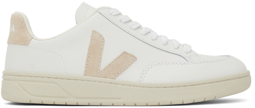 Veja White & Beige Leather V-12 Sneakers - XD0202335