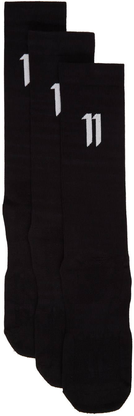11 by Boris Bidjan Saberi Three Pack Black Logo 11 Socks