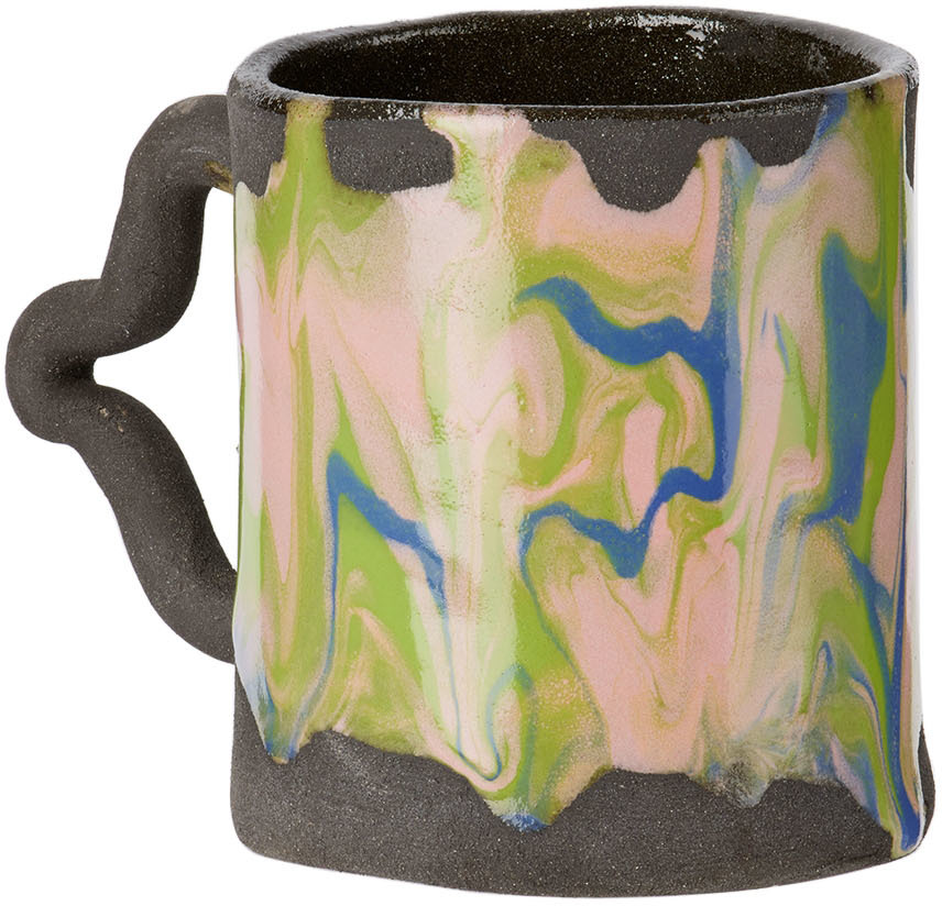 Harlie Brown Studio Black Wiggly Wavy Ceramic Mug In Green Dreams