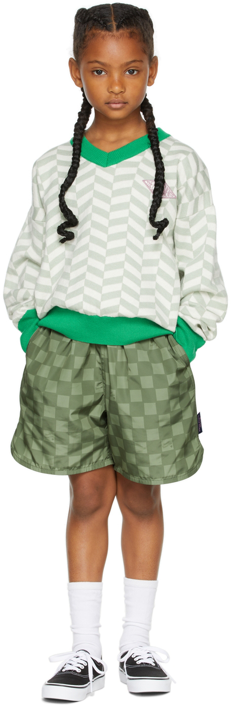 Sunday Donut Club® Kids Green Checkerboard Shorts In Khaki