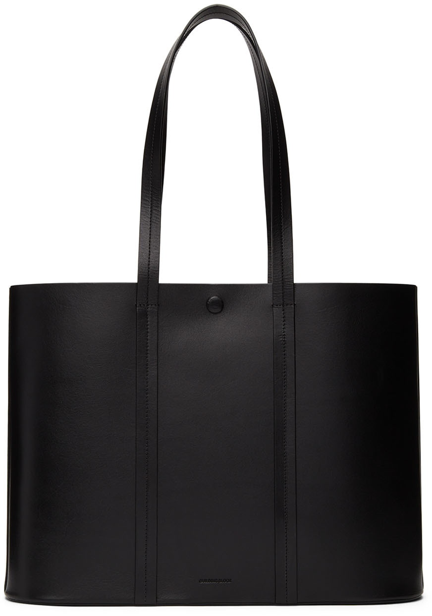 Building Block Black Leather Wide Tote