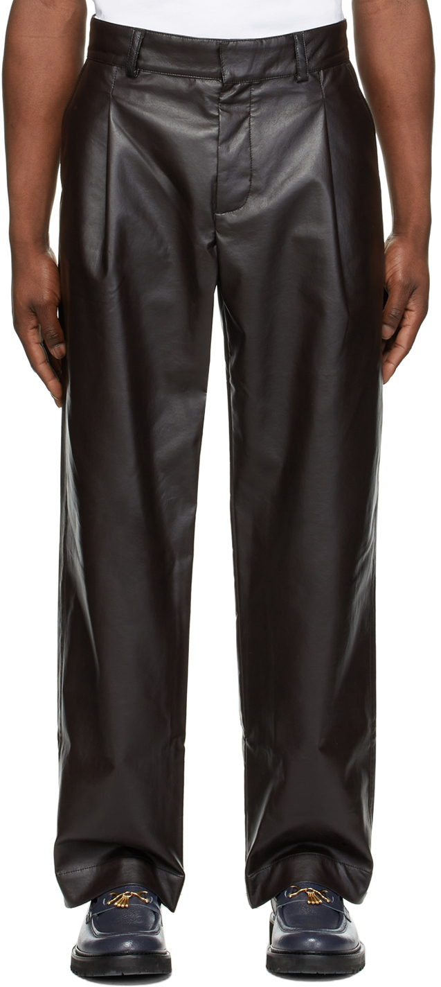 Soulland: Brown Aidan Faux-Leather Pants | SSENSE UK