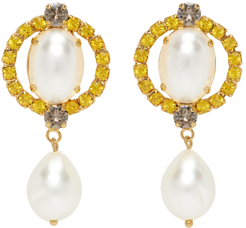 Ssense Donna Accessori Gioielli Orecchini Gold Crystal & Pearl Loop Earrings 