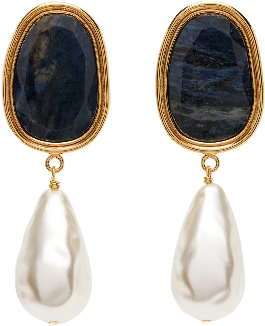Blue Stone & Pearl Drop Earrings